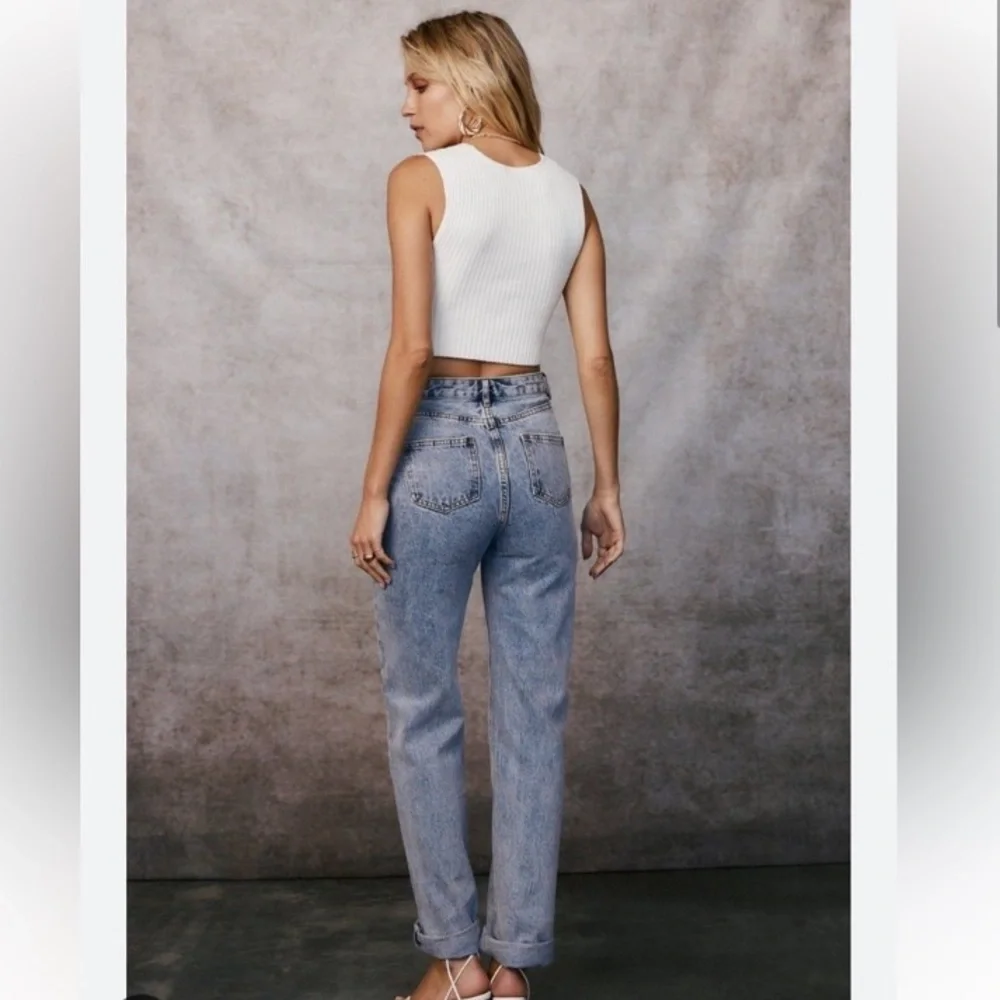 12th Tribe Womens Size S Dylan Light Wash Denim Asymmetrical Cross Over Jeans - Picture 2 of 16